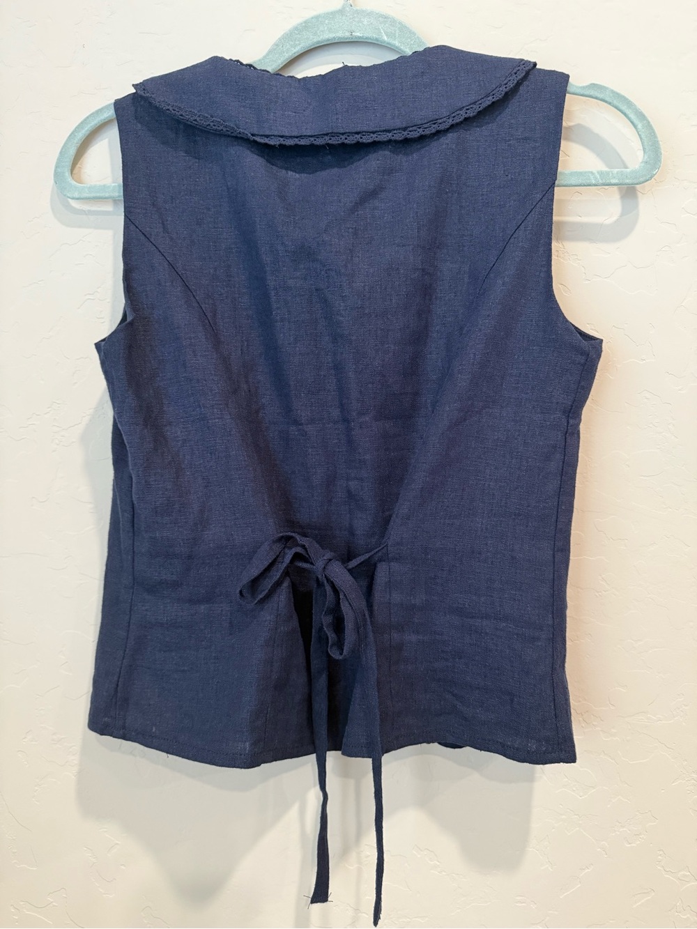 Joie Navy Sleeveless Linen Button-Front Top with Peter Pan Collar - Picture 6 of 6